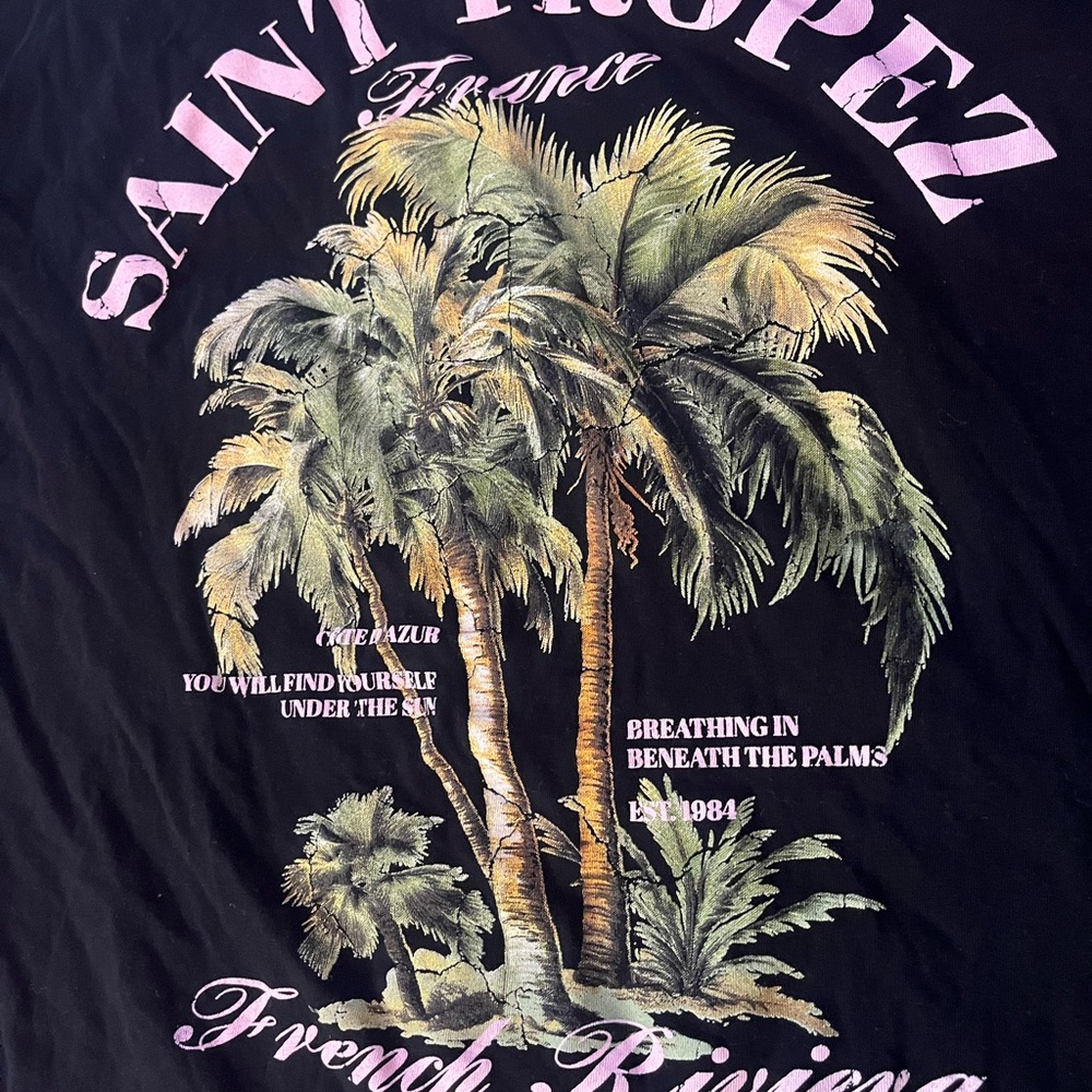 Black Graphic Tee with Palm Print - Picture 4 of 6